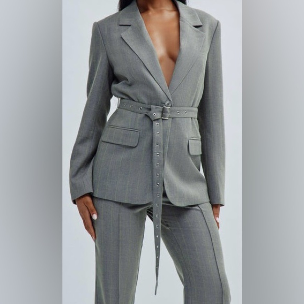 Fashion Nova Pinstripe Blazer and Pant Set